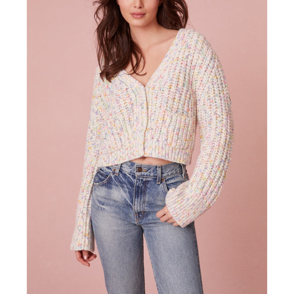 Loveshackfancy 'Meli' White V Neck Cotton Cardigan Size M